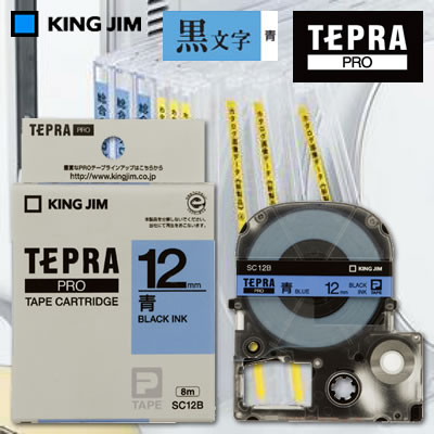 【送料無料】キングジム テプラPRO用 テープカートリッジ カラーラベル(パステル)＜テープ青/黒文字/幅12mm/長さ8m/5個入り＞ SC12B