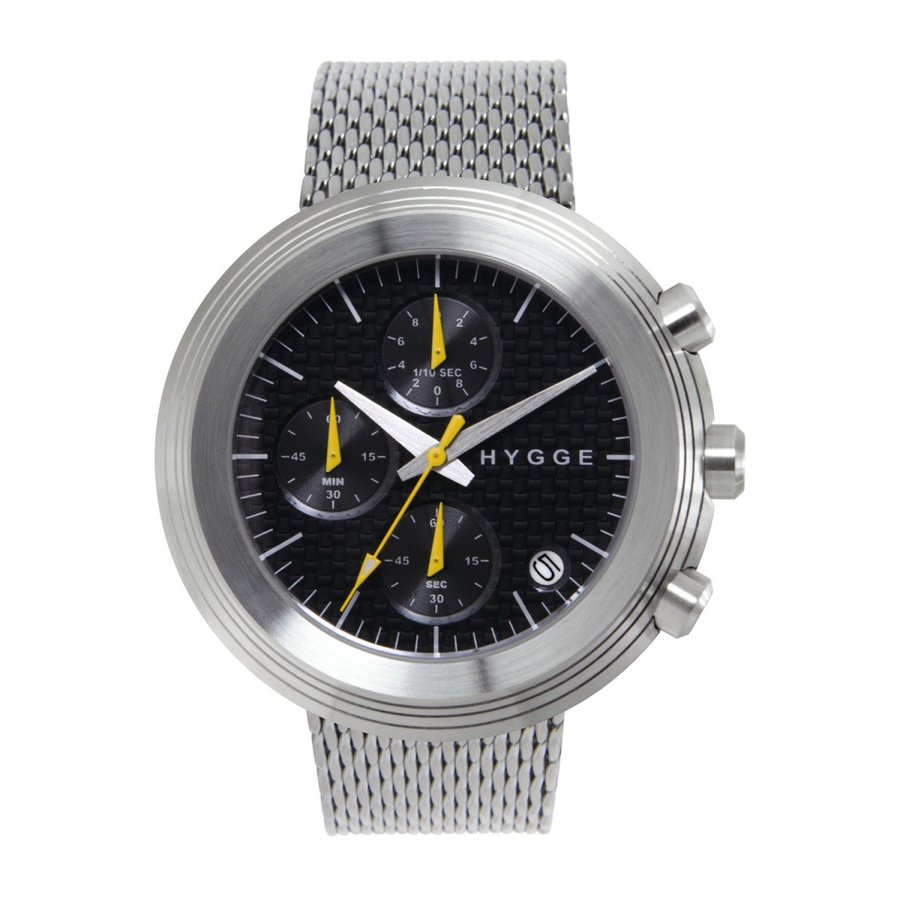 HYGGE ヒュッゲ 腕時計 クロノグラフ ブラック シルバー ミラネーゼ メッシュ メンズ セイコー 2312 MESH／BLACK DIAL