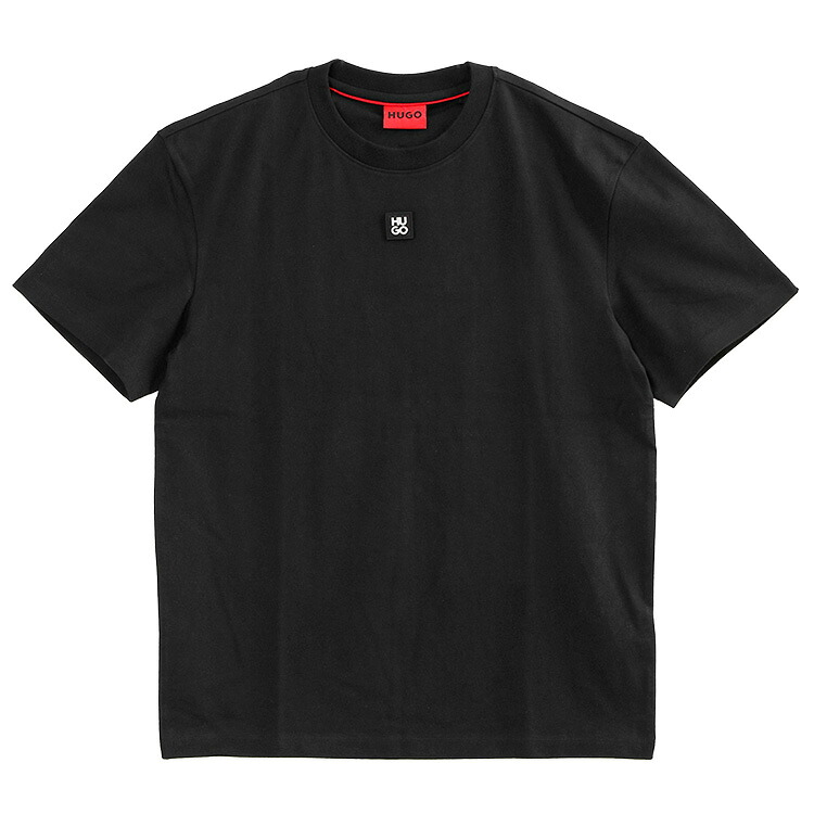ヒューゴボス HUGO 金属的なスタックロゴバッジ付き添い人インターロックコットンティーシャツ 50505201-002_BLACK【新作】