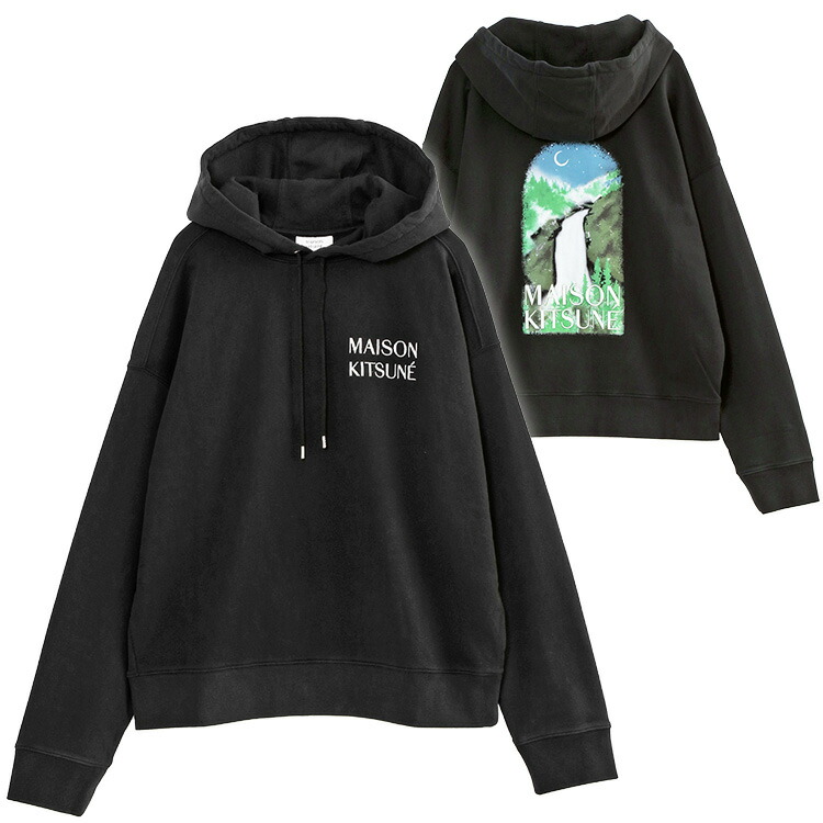 メゾン キツネ MAISON KITSUNE ウォーターフォール オーバーサイズフーディ NM00705KM0001-P199_BLACK【新作】