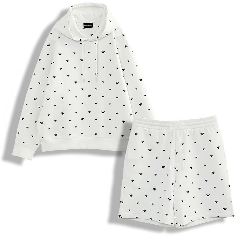 エンポリオアルマーニ EMPORIO ARMANI セットアップ パーカー 二分の一ズボン下 マイクロ鷲総刺しゅう EM001402/EM001403-AF10013-F0085【新作】