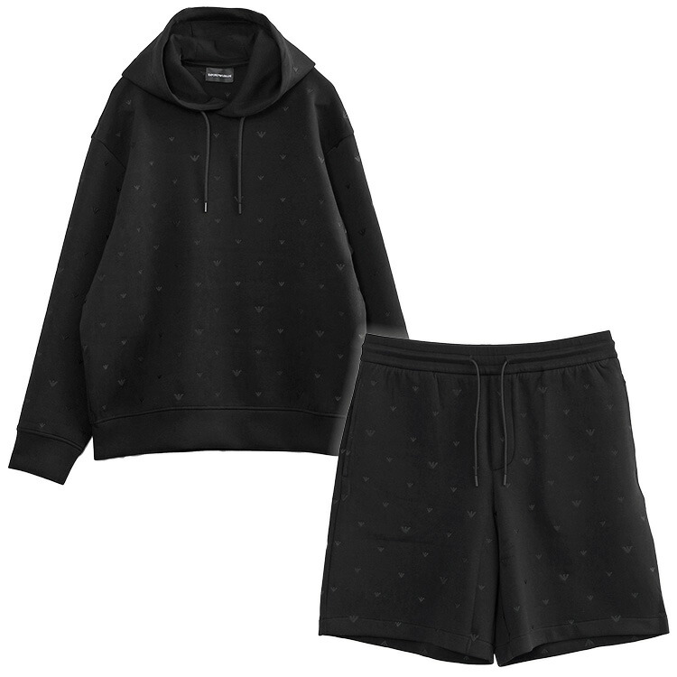 エンポリオアルマーニ EMPORIO ARMANI セットアップ パーカー 二分の一ズボン下 マイクロ鷲総刺しゅう EM001402/EM001403-AF10013-F0185【新作】