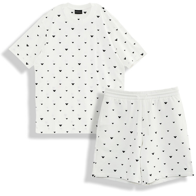 エンポリオアルマーニ EMPORIO ARMANI セットアップ ティーシャツ 二分の一ズボン下 マイクロ鷲総刺しゅう EM001400/EM001403-AF10017-F0085【新作】