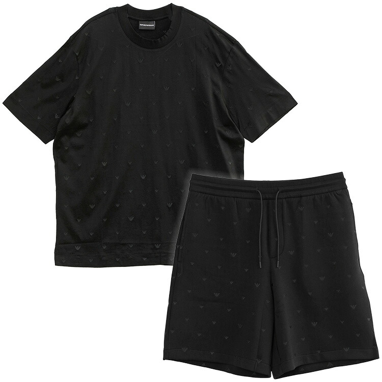 エンポリオアルマーニ EMPORIO ARMANI セットアップ ティーシャツ 二分の一ズボン下 マイクロ鷲総刺しゅう EM001400/EM001403-AF10017-F0185【新作】