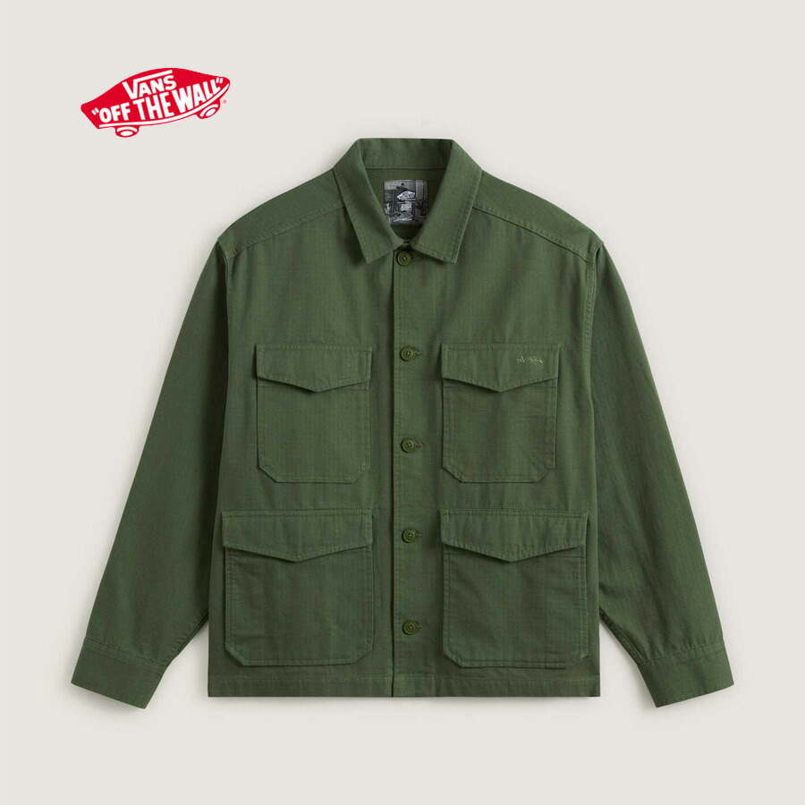 ヴァンズ スケートミリタリーオーバーシャツ by Atiba Jefferson 緑であること VANS SKATE ATIBA HAZE MILITARY OVERSHIRT Pine Forest コート・ジャケット-メンズファッション