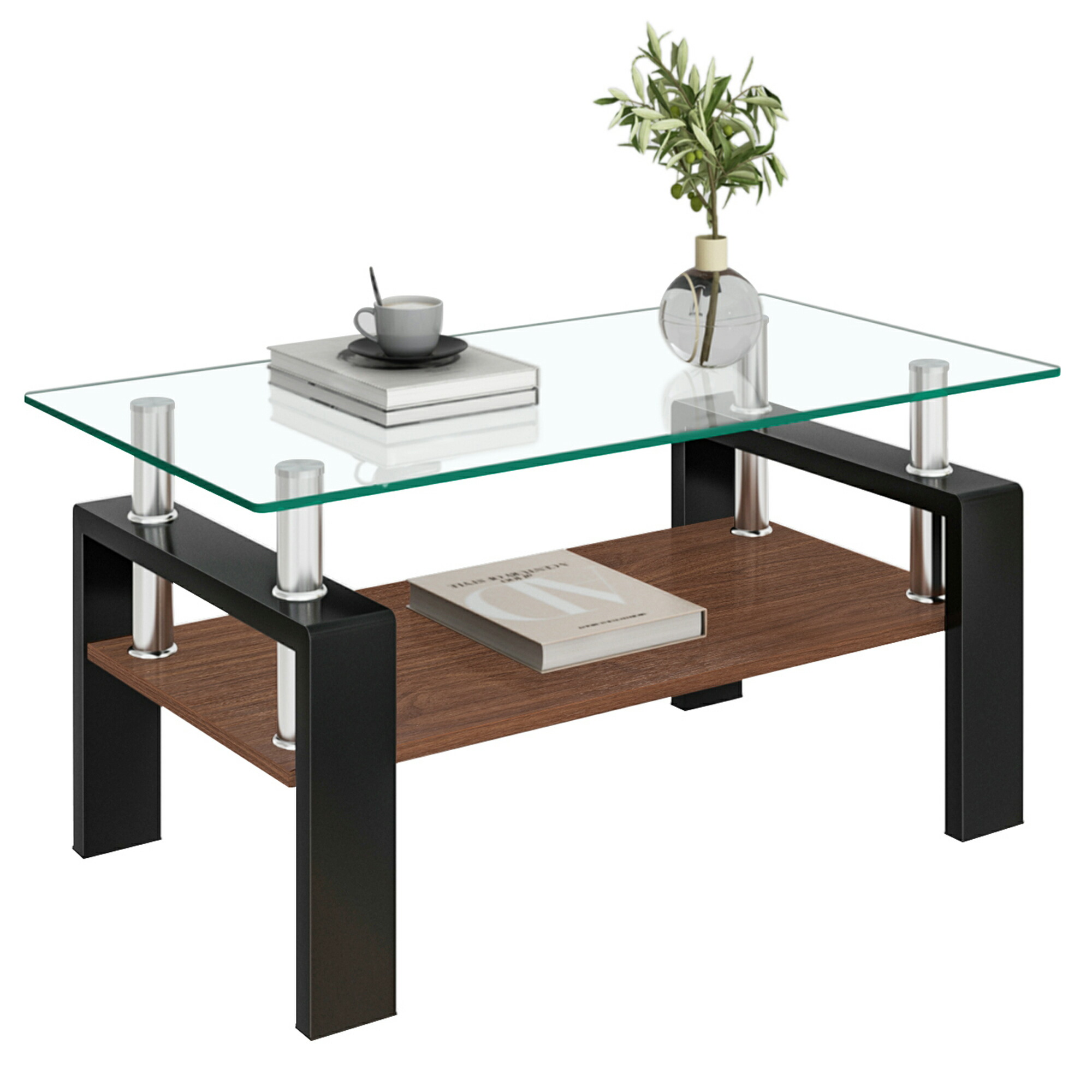楽天市場】二段式 耐荷重 モダン長方形 コーヒーテーブル 強化ガラス天