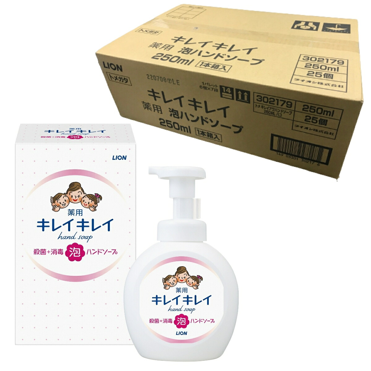 【25個セット】ライオン キレイキレイ泡ハンドソープ ギフトプレゼントに便利な化粧箱入 250ml　ノベルティグッズ 菌を増やさない抗菌ポンプヘッド採用 殺菌成分配合 きちんと殺菌し、バイキンから手肌を守ります。シトラスフルーティの香り｜喜箱-kibaco-