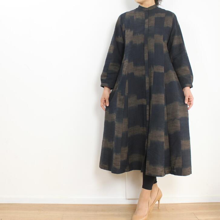儀右ヱ門 久留米絣ワンピース 泥藍ぼかし 茶 藍 ロング丈 秋冬 ミセス 40代 50代 60代 ワンピースコート 羽織もの おしゃれ かっこいい きれいめ オカモト商店 日本製 送料無料 Fitolab Com Br