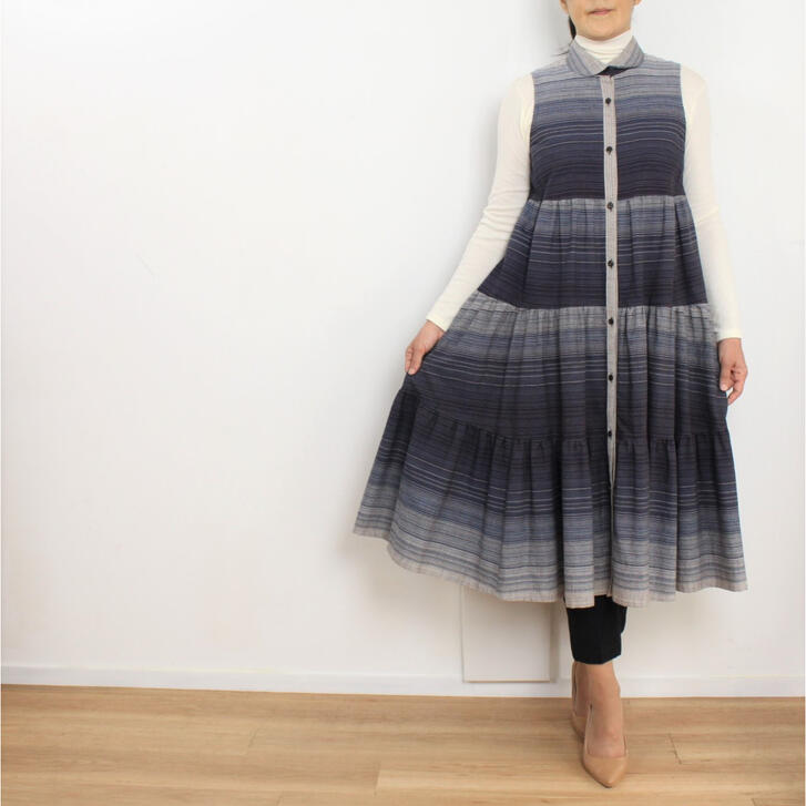 儀右ヱ門 ロングベスト ワンピース 藍クラフトグラデーショングレー茶 ミセス 40代 50代 60代 おしゃれ きれいめ 上品 エレガント オカモト商店 レディースファッション 婦人服 Lojascarrossel Com Br