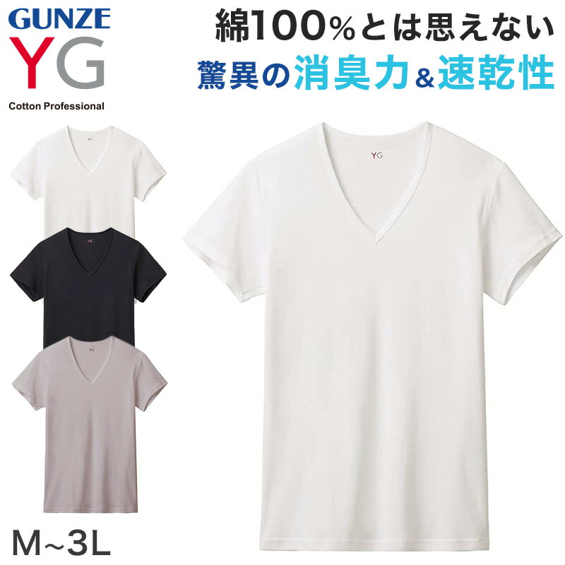 楽天市場】グンゼ YG メンズ 綿100% Vネック Tシャツ M〜3L (GUNZE 男性 紳士 半袖 下着 肌着 インナー 抗菌 防臭 M L  LL 3L 白 黒 グレー V首 大きいサイズ) : すててこねっと