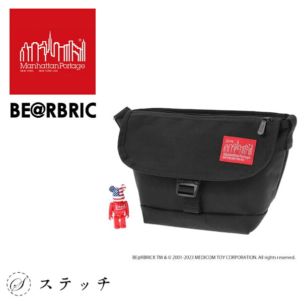 マンハッタンポーテージ ショルダーバッグ Manhattan Portage Nylon Messenger Bag Flap Zipper Pocket w/ BE@RBRICK 2023 バッグ 正規販売店 メンズ レディース ウエストバッグ ボディバッグ ジョガーバッグ 斜め掛け カジュアル おしゃれ ベアブリック|ステッチ