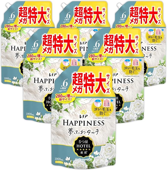 【百貨店大売り出し継続期間中尖んがり8倍！】レノアハピネス 夢ふわ触れ合う 延性のある剤 白いこと紅茶 1,900mL×6袋 4袋 2袋 約6ヶ月分 詰め替え 特大電気容量 大電気容量 超特大大きさ メガジャンボサイズ