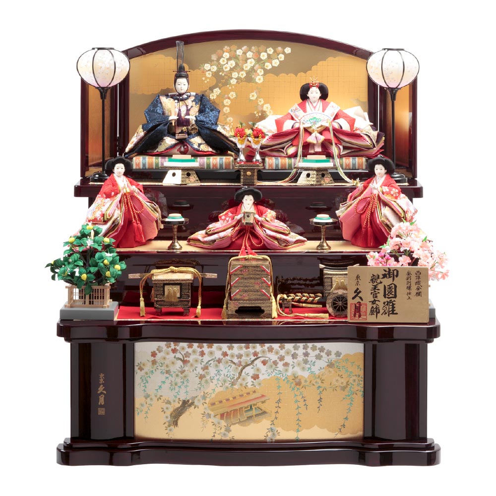 【★週末限定セール★】雛人形　お殿様とお雛様、三人官女、ごにんばやし 京十番親王芥子官女・五人囃子付焼桐三段飾りセット No3010C