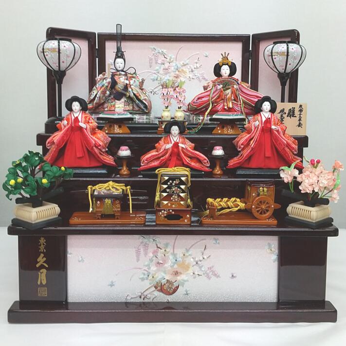 楽天市場】送料無料 久月作 雛人形 衣装着五人揃い 緋毛氈桐製収納三