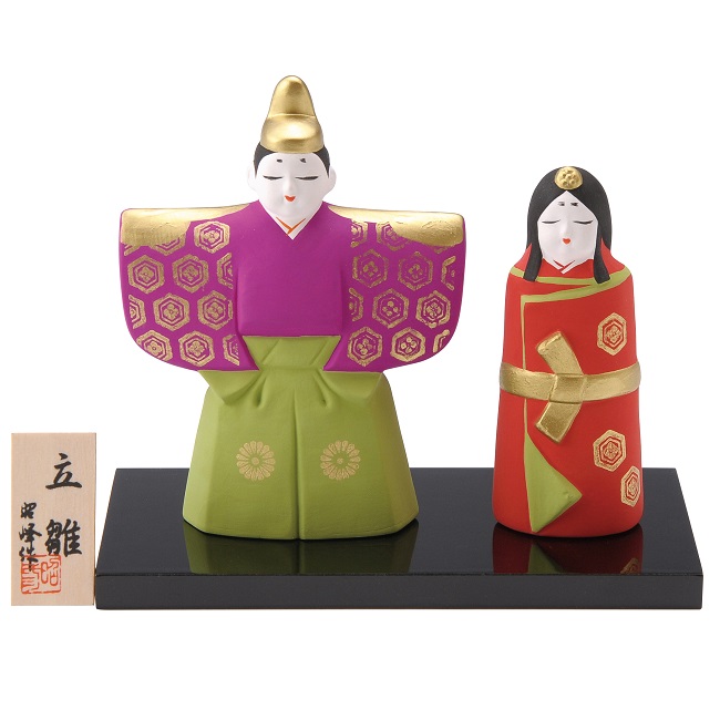 楽天市場】昭峰作 陶器製 雛人形 錦彩華桜立雛親王飾り お盆・木札付き