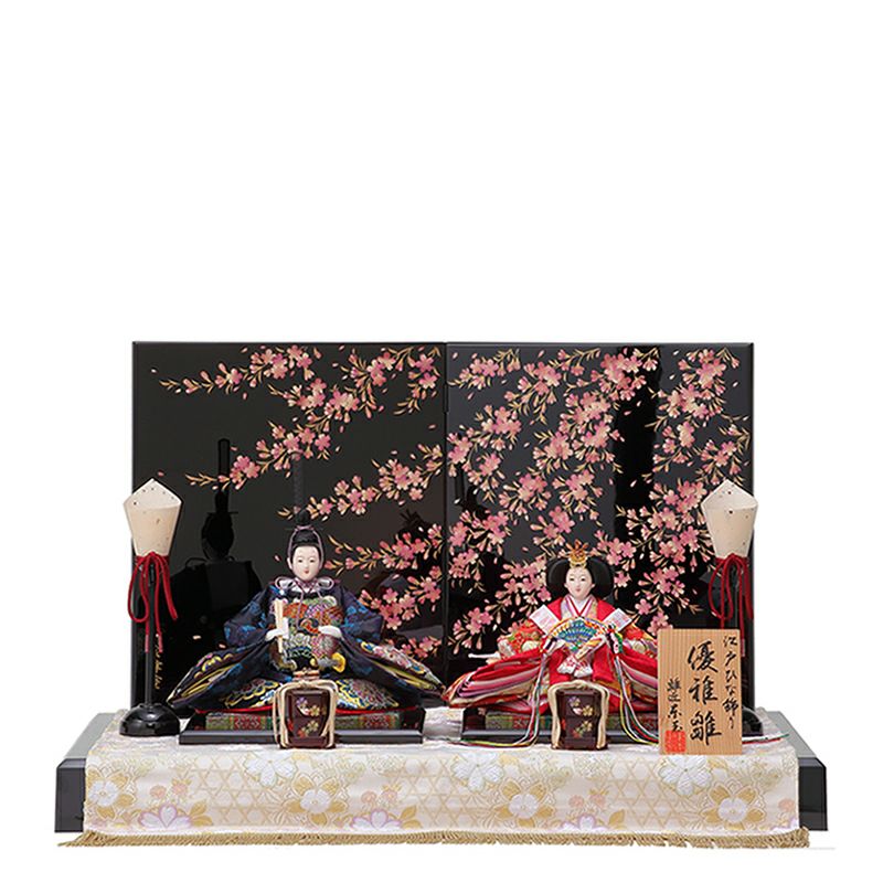 送料無料東玉　雛人形　着頭師：田邊安通　着付師：青柳博鳳　優雅衣装着親王　木製平台飾り　【桜爛漫】〈お雛様 お雛さま おひな様 おひなさま お雛飾り お内裏様 雛祭り 三月三日 初節句 初節供 桃の節句 衣裳着人形 二人飾り 2人飾り〉｜人形の鈴勝