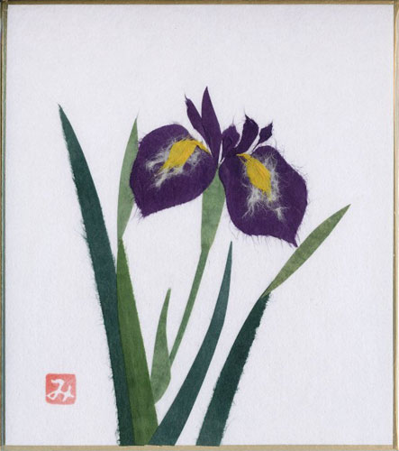 花模様の抽象的な絵画、大、中、小の花柄が織り成す華やかさの絵 楽天市場】スタンド付き小色紙 日本画 季節・四季折々のちぎり絵