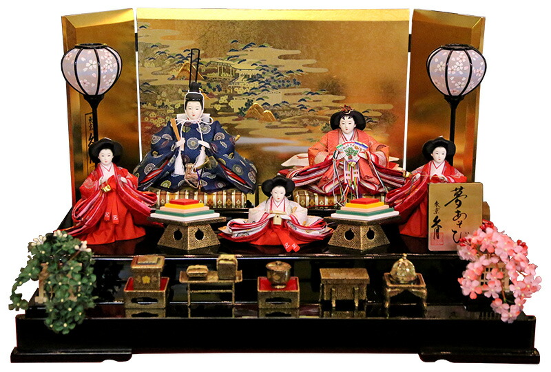 楽天市場】送料無料 久月作 雛人形 衣装着五人揃い 木製三段飾り 〈久