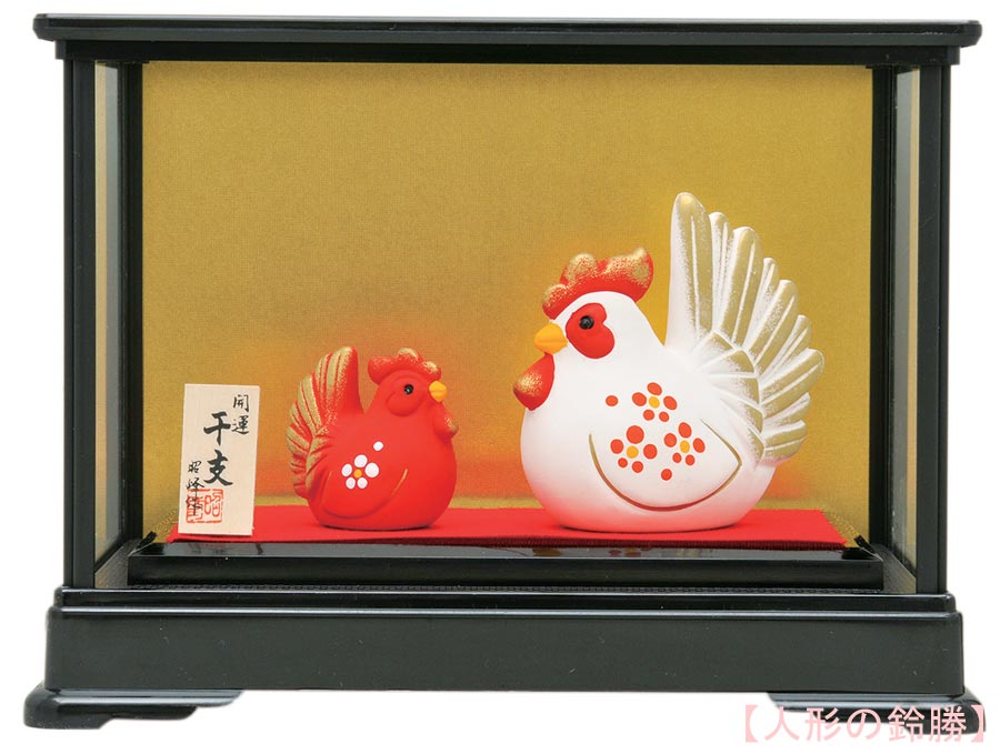 Suzukatu 在玻璃盒子裏 美觀變好了 陶器製造天幹地支的陳設品酉年 鳥