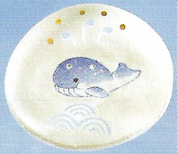 ガラス製　涼風箸置き　おはし置き　絵柄：鯨・クジラ・くじら　形：丸型　袋入り単品　〈動物・植物のお箸置き　夏だけではなく、一年中お使い頂けます！　プレゼント、贈り物にもおススメです☆　通販〉画像