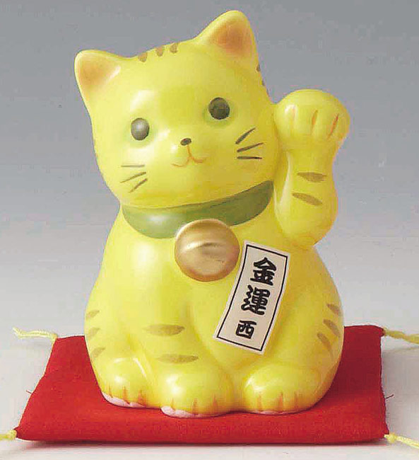 楽天市場】陶器製 豪華赤座布団乗り 風水 西側置き金運招き猫 右手（右
