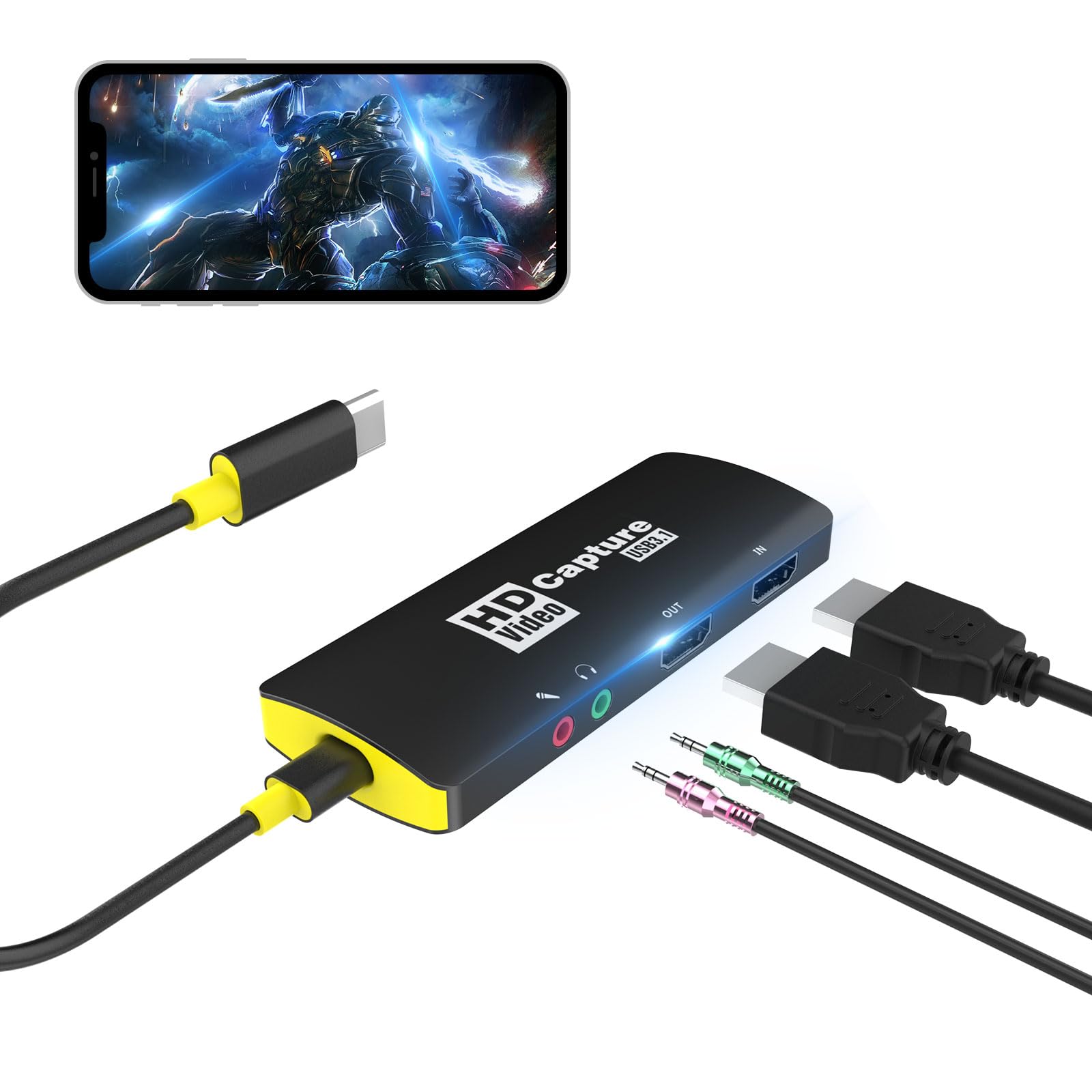 Basicolor ビデオキャプチャーボード 1080p 60fps Switch対応 1080P/60FPS USB3.1高速伝送 3.5mmオーディオ入力/出力 Switch PS5 PS4 Xbox Wii U用サポート ドライバー不要 ライブストリーミング モバイルゲームライブ ビデオ会議キャプチャ向け ARX3217JP 【生活応援】