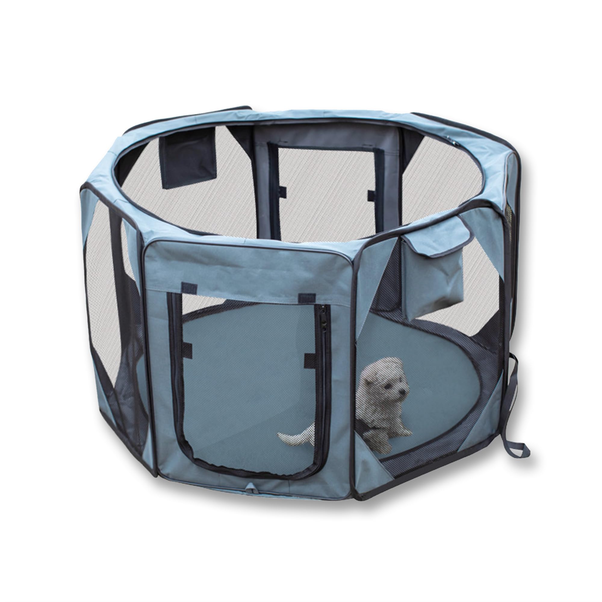 【納期約1～2週間】Sunframe 頑丈な 小型犬 ペットサークル 折畳み 猫 犬用 ケージ 防水 通気性に メッシュ屋根付き 出産用 災害 アウトドア 室内 八角形 直径90センチ【生活応援】