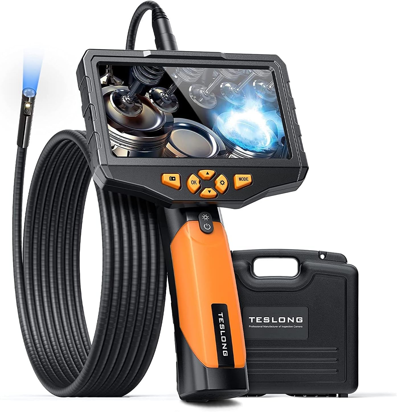 Teslong 内視鏡カメラ 極細い5.5mm デュアルファイバースコープ デュアルレンズ 5インチ IPS液晶モニター 1080P百万画素検査カメラ IP67 32G SDカード HDデジタル工業用内視鏡 LEDライト エンドスコープ
