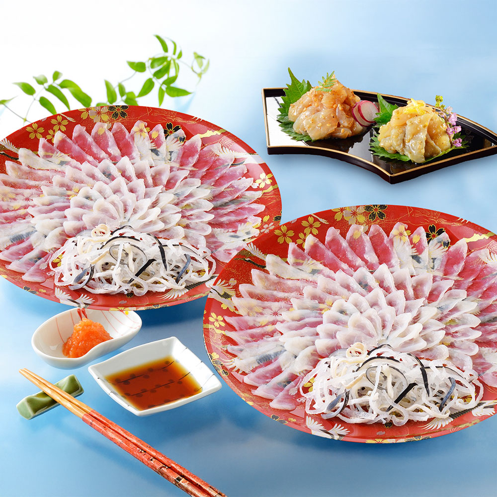 「関とら本店」 とらふく刺身・とらふく塩辛セット (とらふぐ刺身90g×2、とらふぐ皮30g×2、とらふぐ塩辛60g×2、とらふぐ塩辛(ゆず胡椒風味)60g) / ふく ふぐ フグ てっさ 送料無料|メガホーム