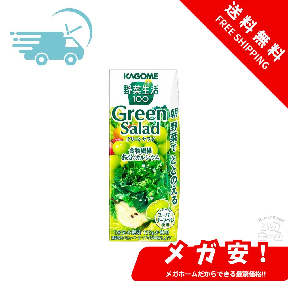 カゴメ 野菜生活100 グリーンサラダ 200ml ×24本入/2ケース 紙パック 野菜ジュース 食物繊維 鉄分 カルシウム 白ぶどう ライム