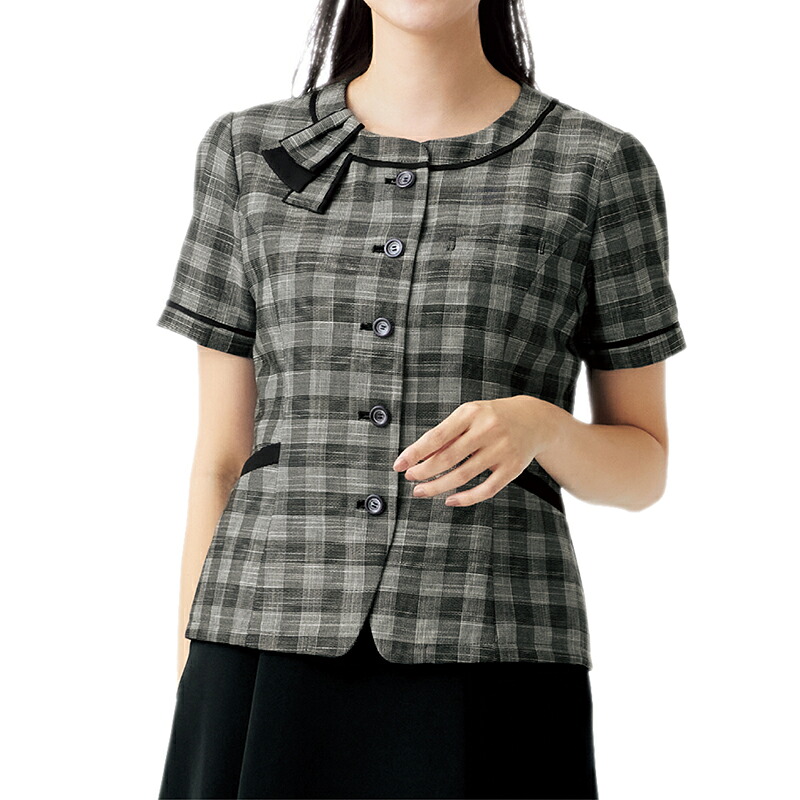 ＼期間限定！最大5％OFFクーポン／ 事務服 夏 オーバーブラウス 家庭洗濯OK ユニフォーム 制服 オフィス 事務制服 受付 nuovo FB71453-9 おしゃれ 人気 モノトーン チェック柄 FOLK フォーク