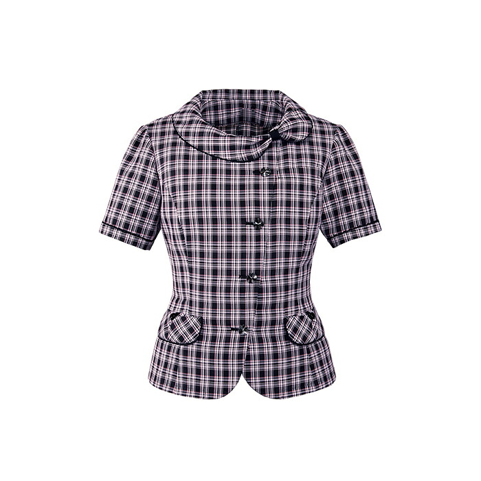 ＼期間限定！最大5％OFFクーポン／ 事務服 夏 オーバーブラウス 涼しい 2Way リボンデザインの チェック柄 クールビズ 防汚加工 FOLK nuovo FB71205|ユニフォーム 半袖 ブラウス オフィス レディース 制服 おしゃれ 事務制服