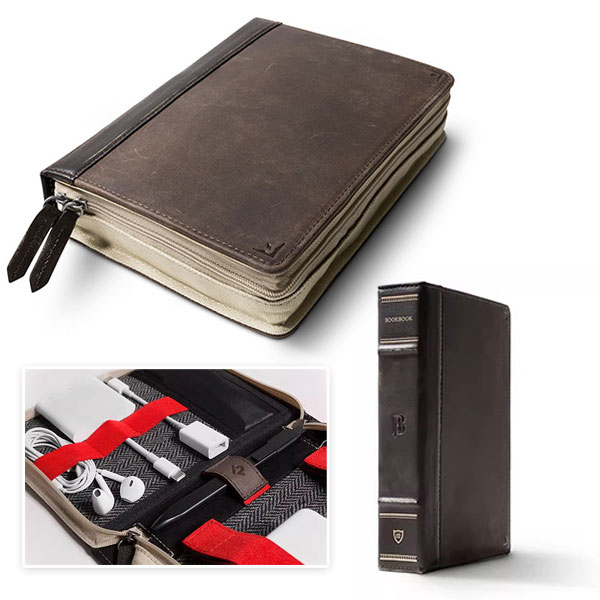 Storage pouch, cable charger storage pocket, travel pouch, small item storage pouch, travel small, convenient, design similar to books, can hold chargers, cables, and adapters, genuine leather mail