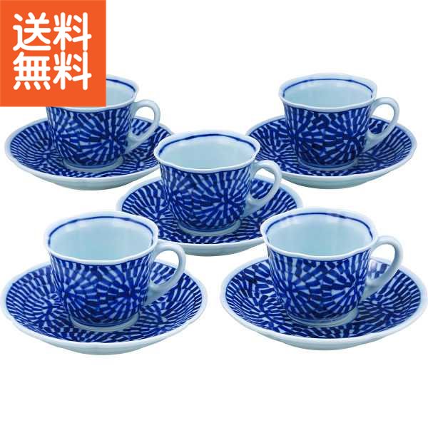 【貨物輸送無料/直送】|波佐見焼 蛸唐草絵 コーヒー碗皿５客揃|０３７－２４２Ｍ 差し上げ物 御祭り 生まれ落ちる日祝賀会 敬老の日 母の日 父の日 自分自身使い果たすにも