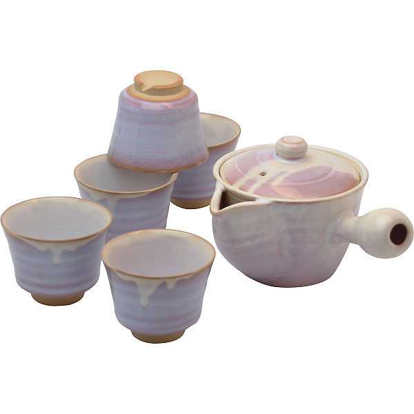 【送料無料】萩焼　萩むらさき　朝顔　茶器揃/プレゼント お祝い 誕生日祝い 敬老の日 母の日 父の日 自家消費にも キッチン用品・食器・調理器具 コーヒー・お茶用品 茶道具・湯呑・急須 その他 萩陶苑