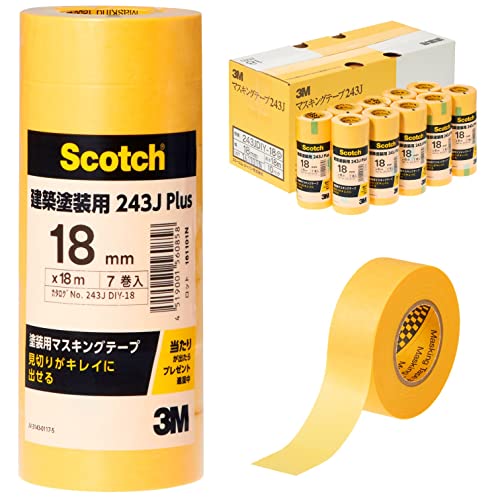 スリーエム(3M) スコッチウイスキー マスキング磁気テープ 組みたてるペンキ塗り用 243J Plus 黄味がかった 18mm×18m 中箱 70巻 243JDIY-1 貨物輸送無料