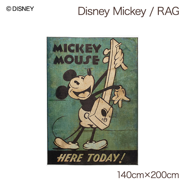 日本製 ミッキーマウス ディズニー ラグマット 長方形 ホットカーペット対応 床暖房対応 おしゃれ かわいい デザイン おすすめ オールシーズン ヴィンテージ調 レトロ 大人 ミッキー グッズ 誕生日 プレゼント 雑貨 インテリアラグ Disney 約140x0cm Mickey Music Rug