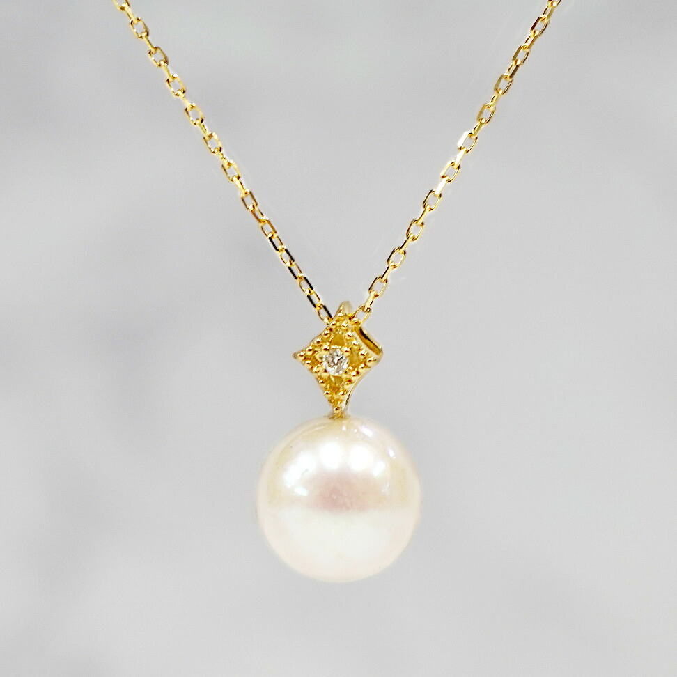 【 K18YG 】【 K18PG 】【 Pt900 】 淡水パール × ダイヤ ペンダント ネックレス 一粒パールネックレス 普段使い パールネックレス カジュアル コーデ ゴールドパールネックレス プラチナ 18金 18K イエローゴールド ピンクゴールド パール ダイア ラウンド 大人 送料無料