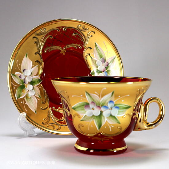 アンティーク クリスタルガラス デザートカップ ソーサー 金彩金縁