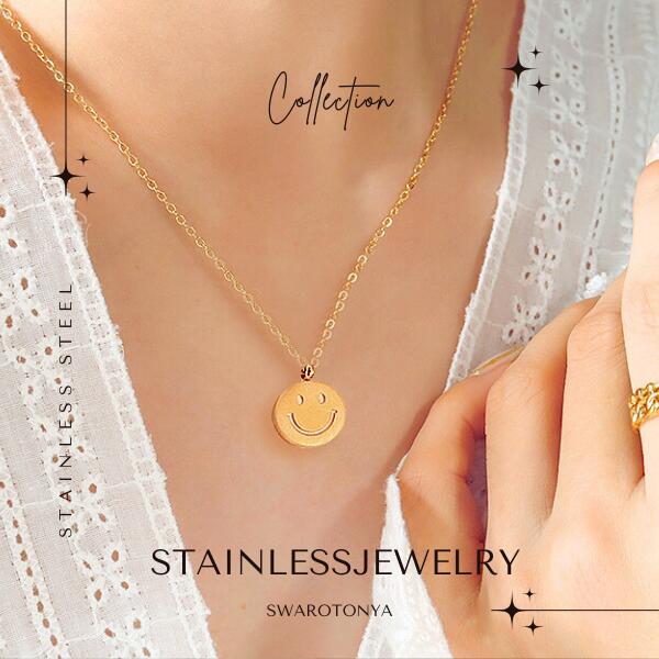 楽天市場】アクセサリー ステンレス チェーン付き スマイルネックレス