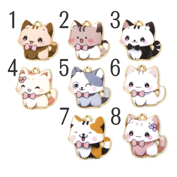 【ミーコ】お座り猫チャーム 10個他 ねこ 猫 ネコ 魚 12個セット 金属 チャーム 2306 j6-4979