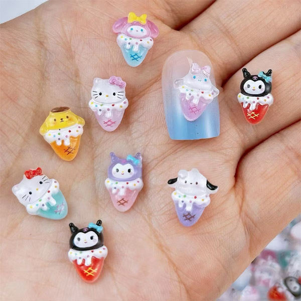 3dネイルパーツ デコパーツ いちご さくらんぼ うさぎ ねこ ネイルパーツ エンボスうさぎといちごのネイルパーツ5p - ボニービーネイル