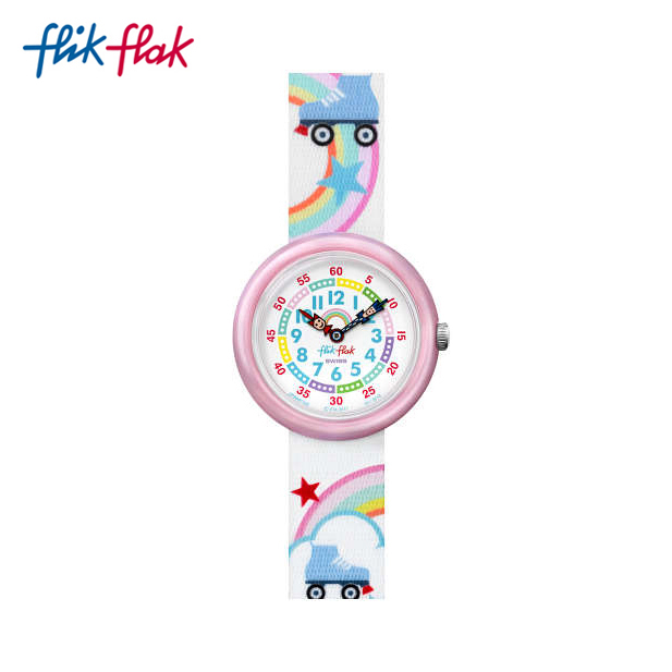 【公式ストア】Flik Flak フリックフラック ROLLER DISCO ローラー・ディスコ FBNP102Swatch(スウォッチ) Story Time(ストーリータイム) (素材)ベルト：ファブリック ケース：プラスチックキッズ ガールズ 腕時計 人気 定番 プレゼント 