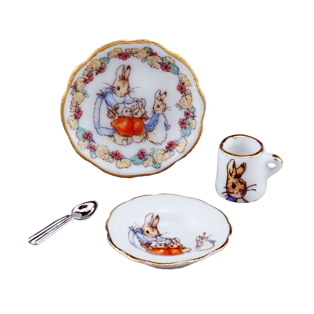 ⭐️稀少⭐️ピーターラビット⭐️ロイターポーセリン⭐️ミニチュア陶器⭐️掛け時計⭐️ ロイター・ポーセリン☆ ピーターラビット・ミニチュア ティー