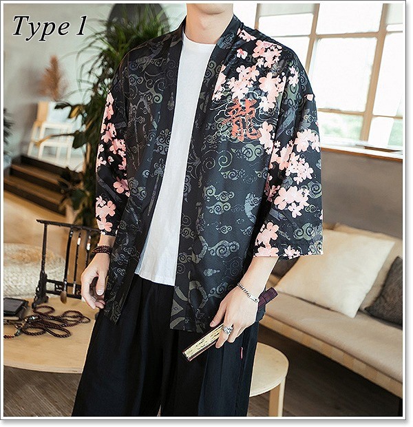 羽織 メンズ おしゃれ シャツ トップス 七分袖 中国 五分袖 作務衣 刺繍 半纏 半袖 半被 和風 夏 法被 甚平 男性用 祭り 長袖 麻 高品質 法被