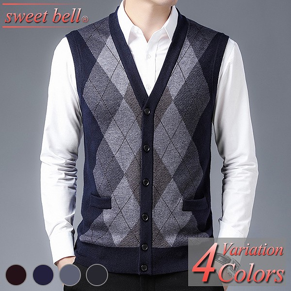 ニットベスト メンズ ベスト ニット 大きいサイズ ジレ カジュアル ビジネス スクール Vネック 丸首 ちょっき おしゃれ Wloczypies Pl