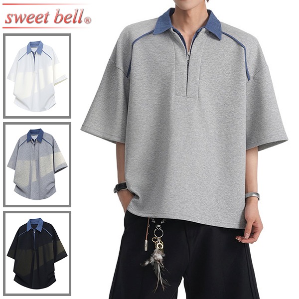 Tシャツ メンズ カットソー 半袖 春 夏 ポロシャツ ハーフジップ ジップアップ ジッパー ファスナー ブランド 人気 薄手 涼しい おしゃれ 大きいサイズ｜sweet bell，Inc.