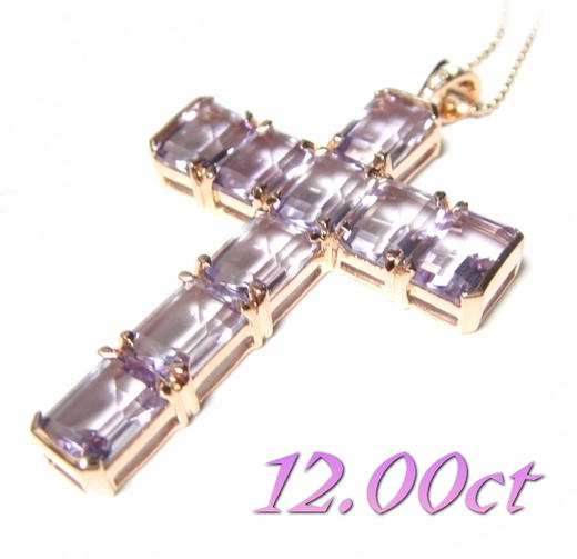 【限定】夜桜カラーヒーリングビッククロス！K18PG約12.00ctUPピンクアメジストペンダントトップ