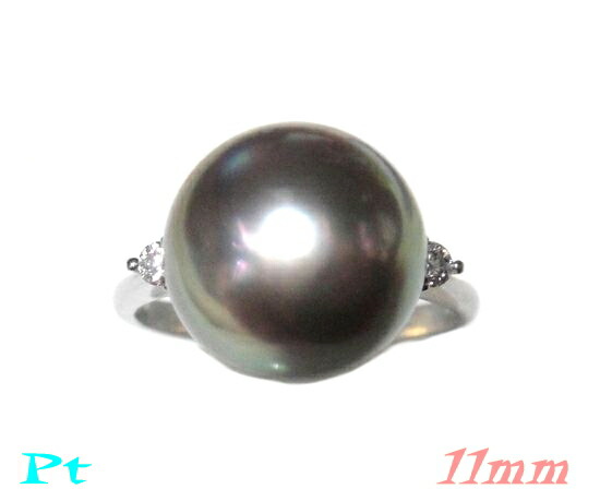 【2種】11.2mmUP幅！タヒチPt計0.06ctダイヤ&パールリング【ブラック シルバー 黒蝶真珠,黒蝶貝,南洋タヒチ,クロチョウ,】
