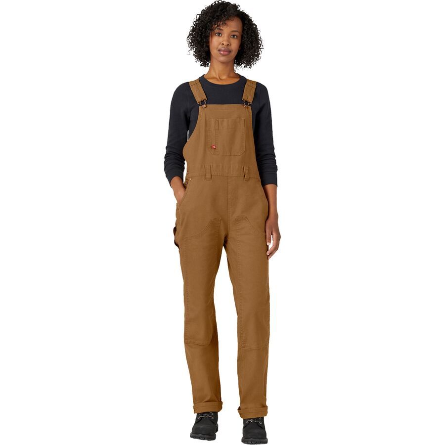 (取寄) ディッキーズ レディース ダブル フロント デニム ビブ オーバーオール - ウィメンズ Dickies women Double Front Denim Bib Overalls - Women's Rinsed Brown Duck